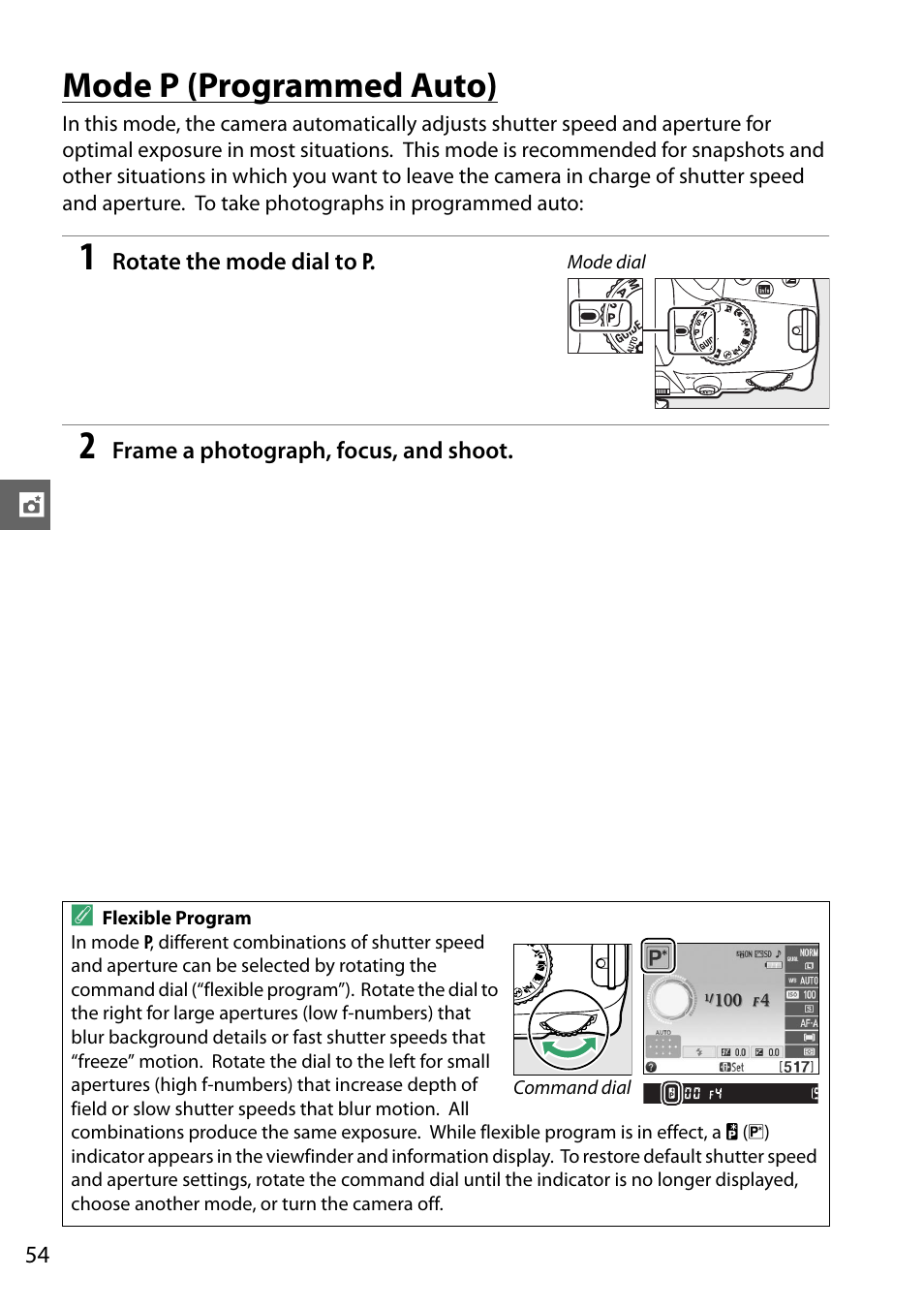 Mode p (programmed auto) | Nikon D3200 User Manual | Page 70 / 228