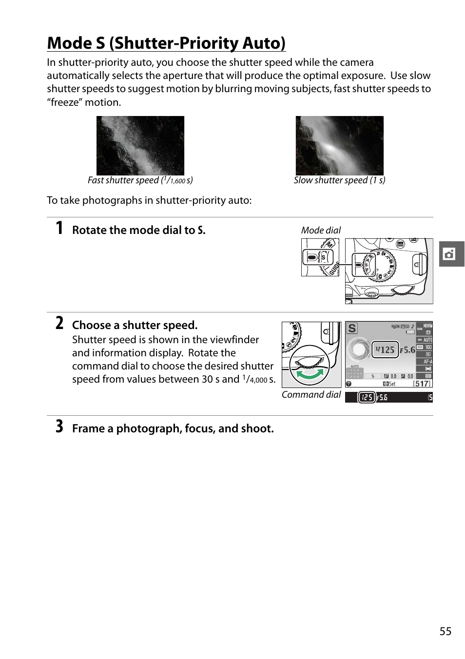 Mode s (shutter-priority auto) | Nikon D3200 User Manual | Page 71 / 228