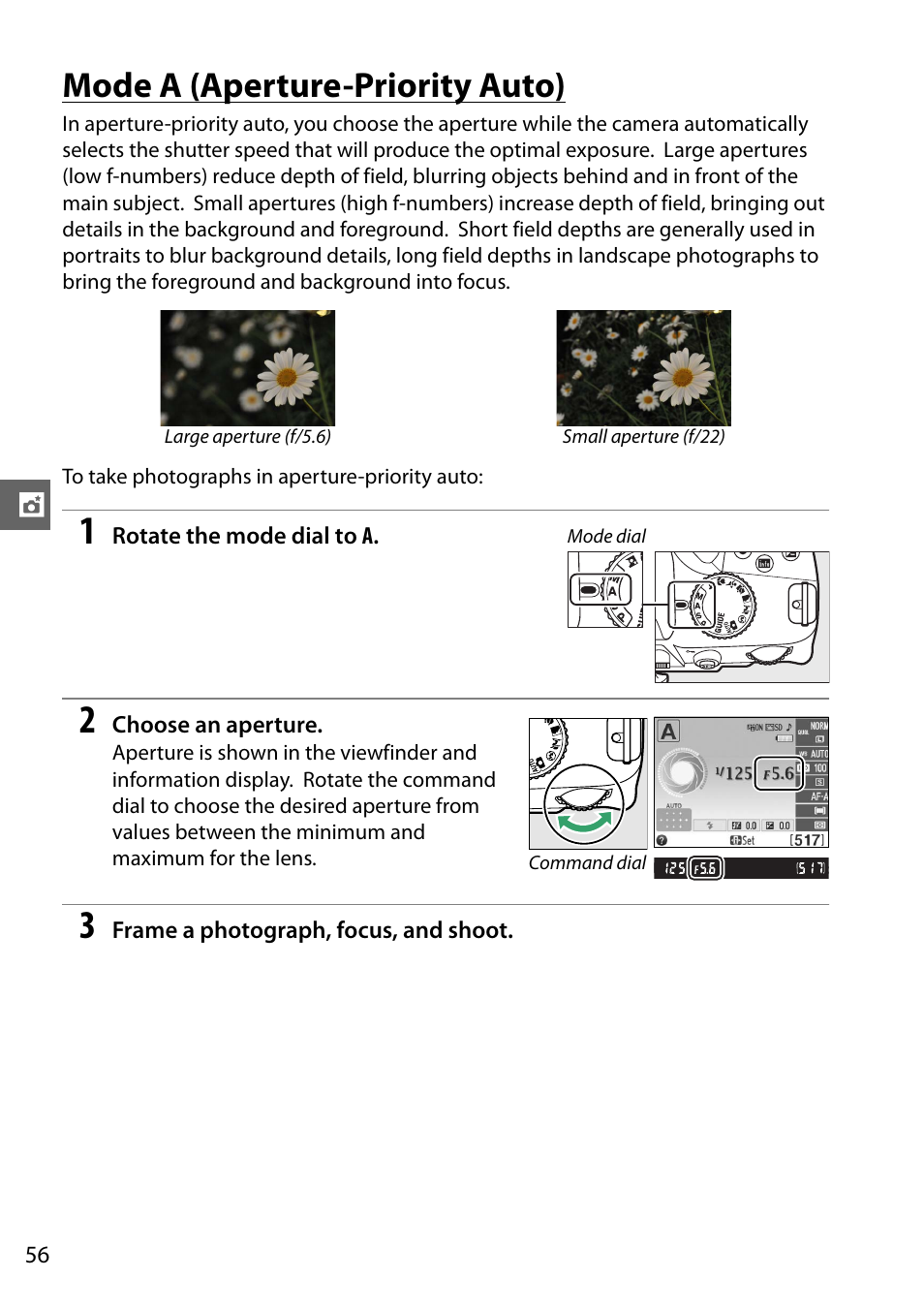 Mode a (aperture-priority auto) | Nikon D3200 User Manual | Page 72 / 228