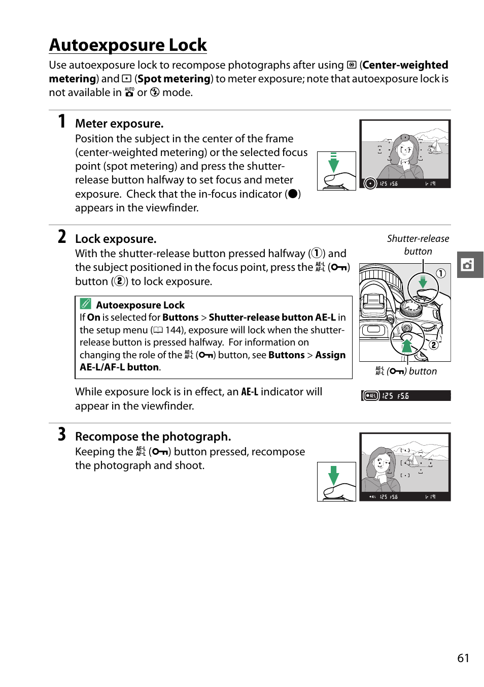 Autoexposure lock | Nikon D3200 User Manual | Page 77 / 228
