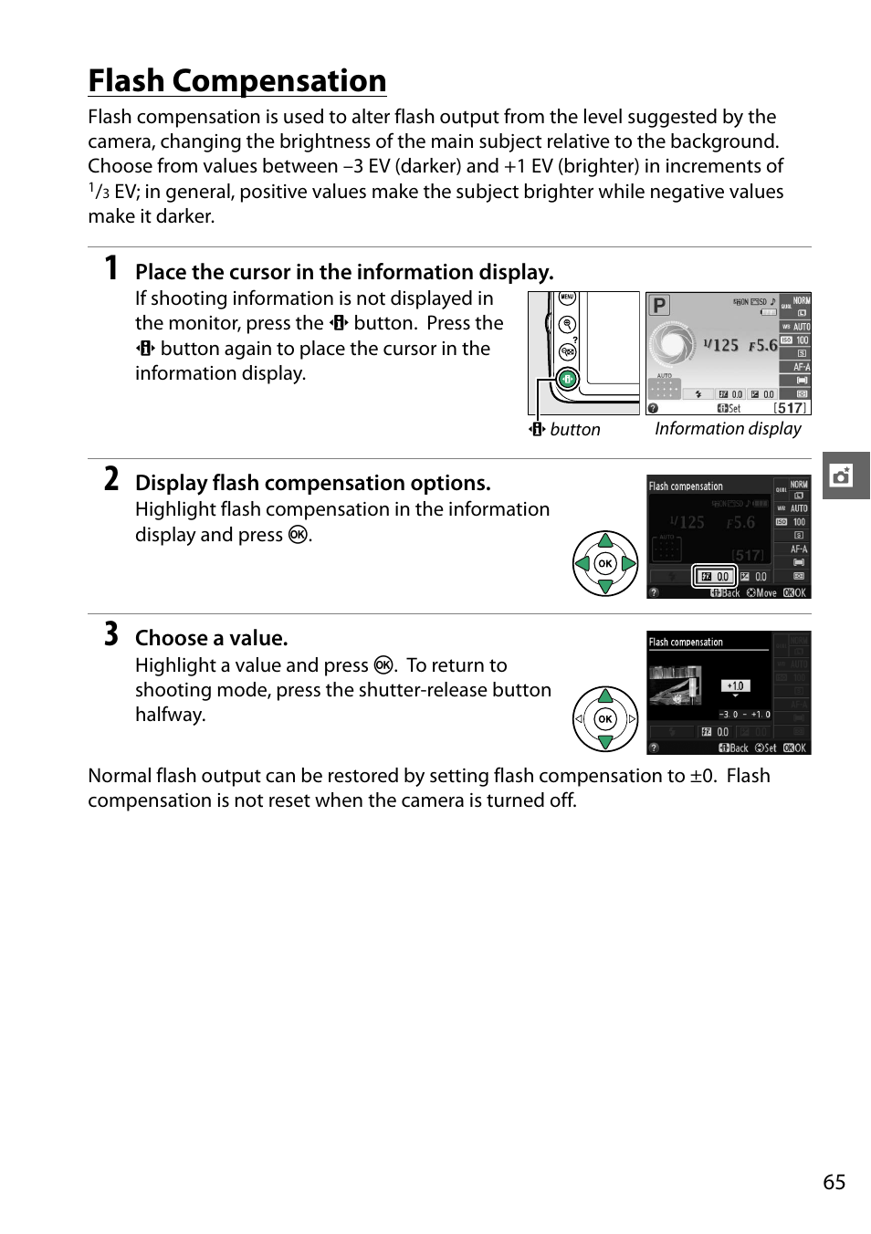 Flash compensation | Nikon D3200 User Manual | Page 81 / 228