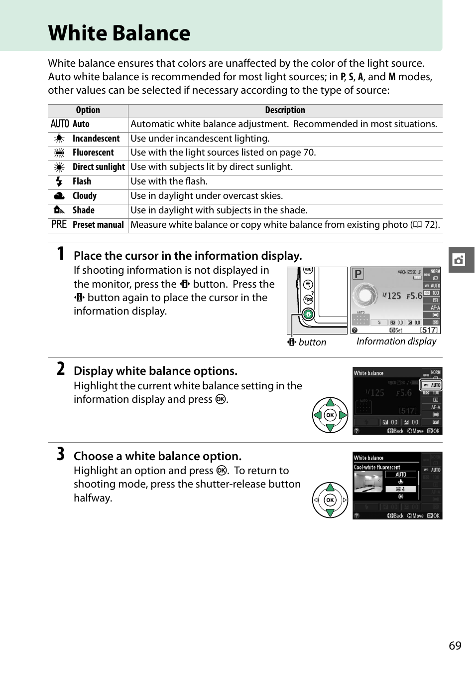 White balance | Nikon D3200 User Manual | Page 85 / 228