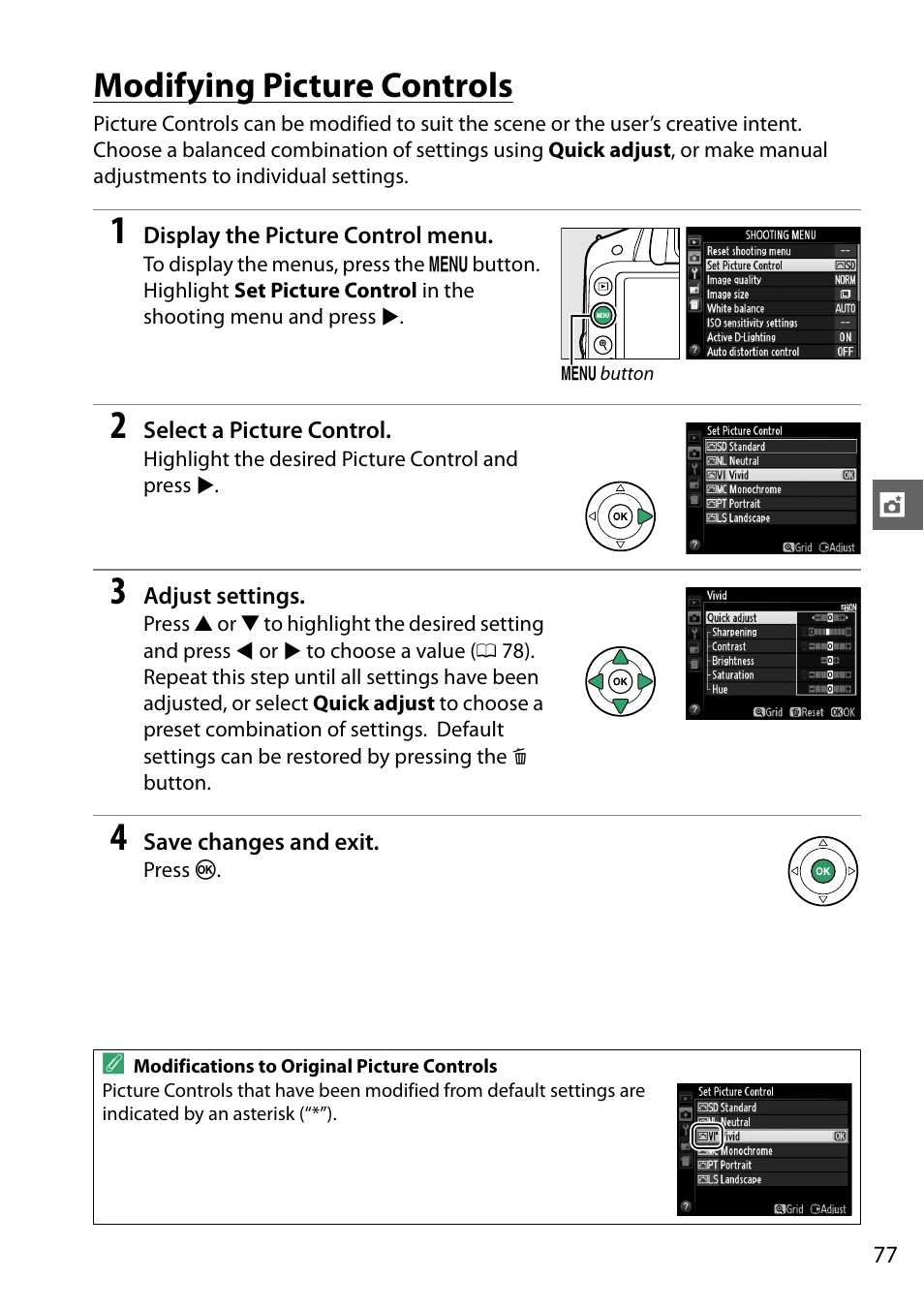 Modifying picture controls | Nikon D3200 User Manual | Page 93 / 228