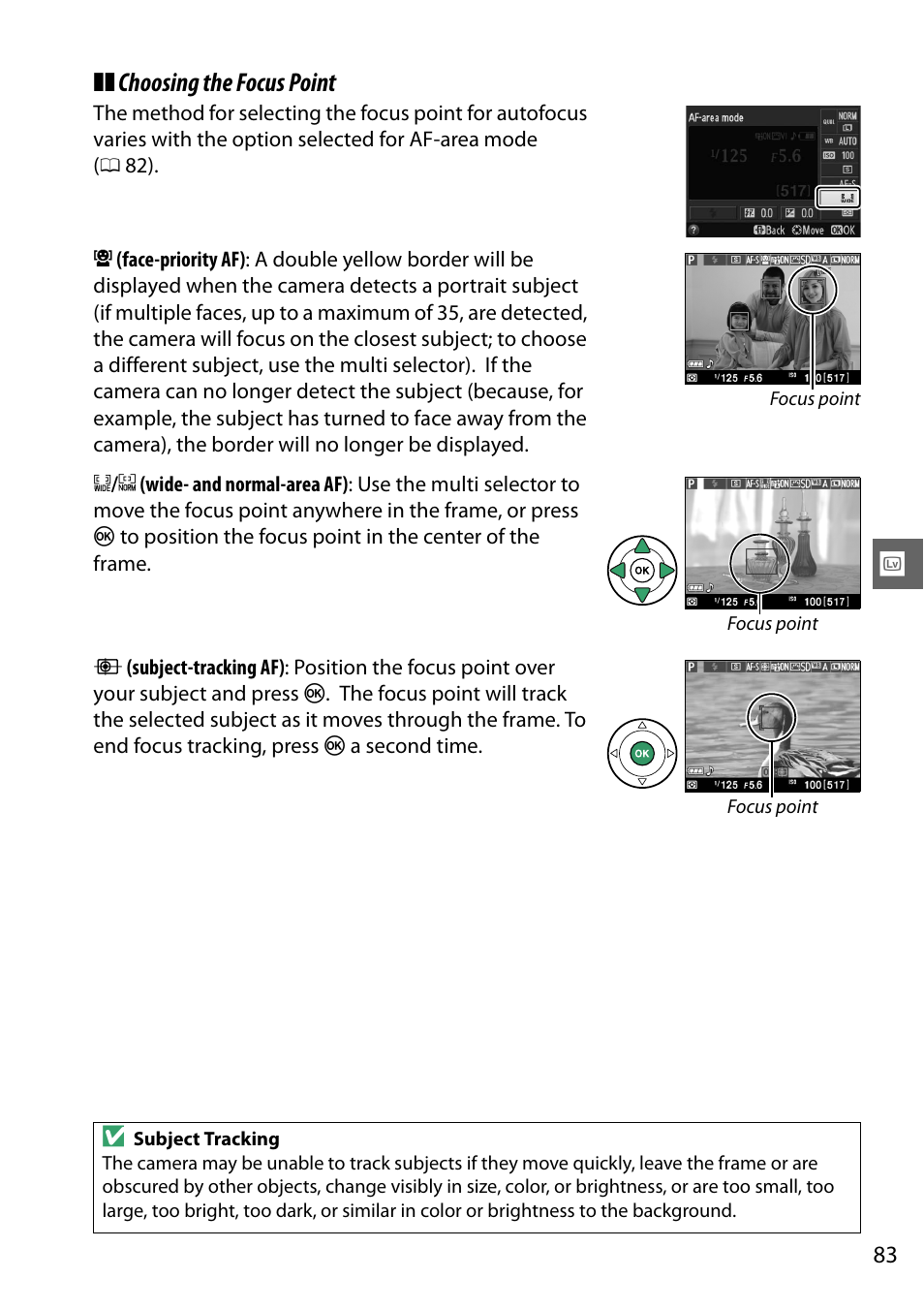 Choosing the focus point | Nikon D3200 User Manual | Page 99 / 228