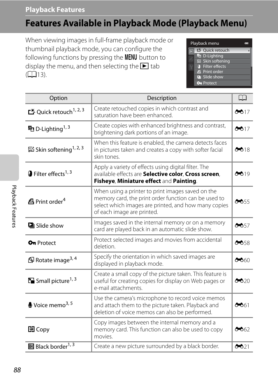 A88), Playback features | Nikon P510 User Manual | Page 106 / 260
