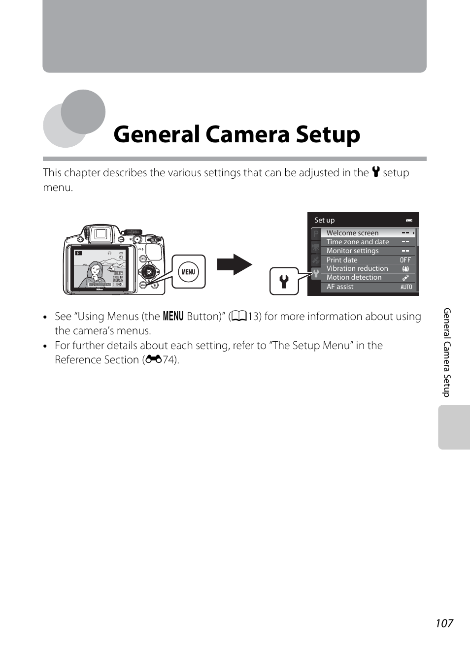 General camera setup | Nikon P510 User Manual | Page 125 / 260