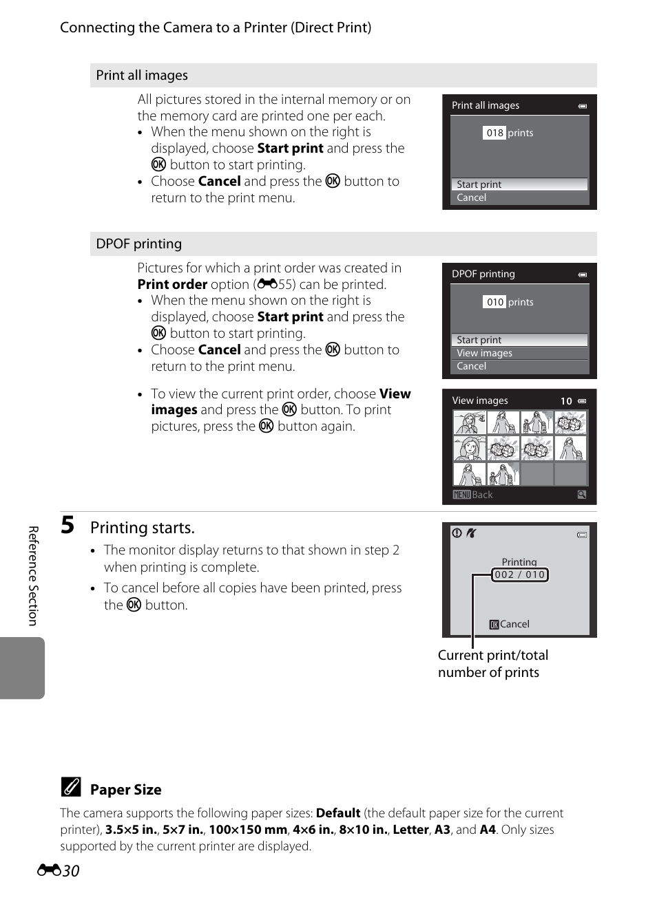 Printing starts | Nikon P510 User Manual | Page 160 / 260