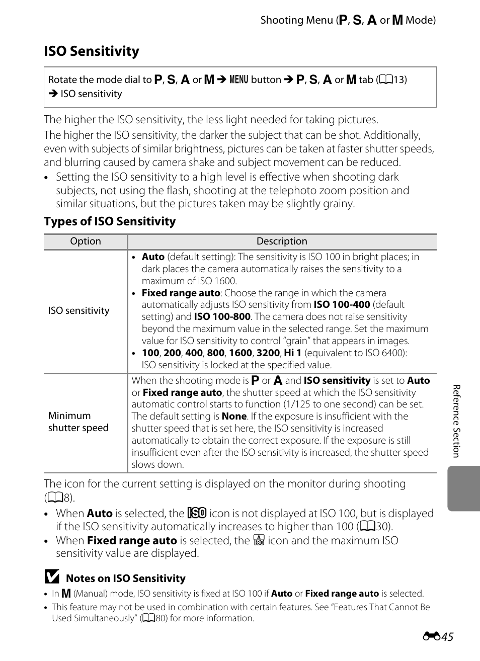 Iso sensitivity, E45) are, E45) is | E45) | Nikon P510 User Manual | Page 175 / 260