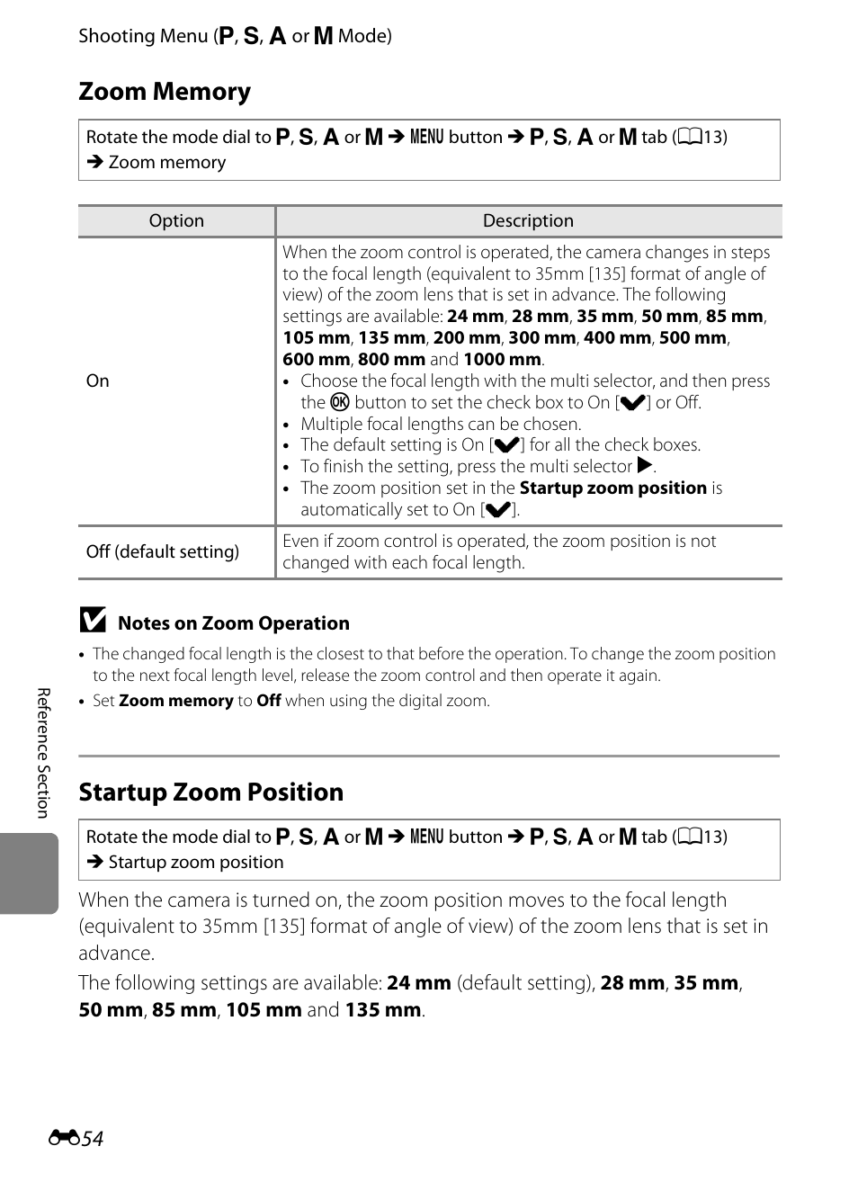 Zoom memory, Startup zoom position | Nikon P510 User Manual | Page 184 / 260