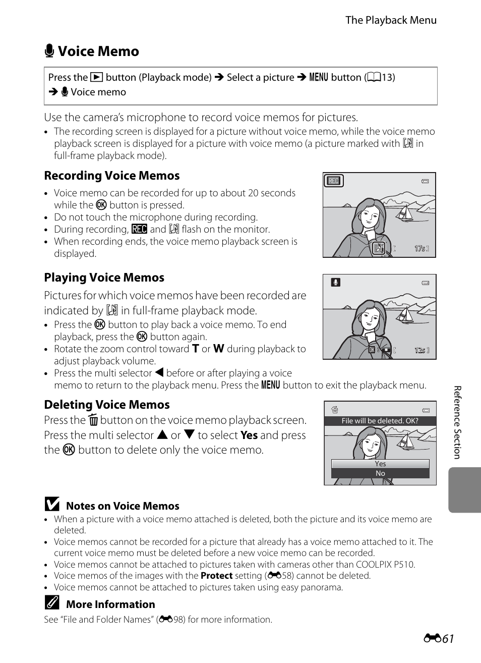 Voice memo | Nikon P510 User Manual | Page 191 / 260