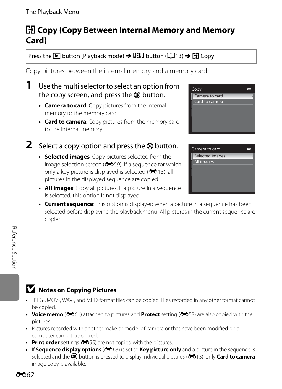 Button, Select a copy option and press the | Nikon P510 User Manual | Page 192 / 260