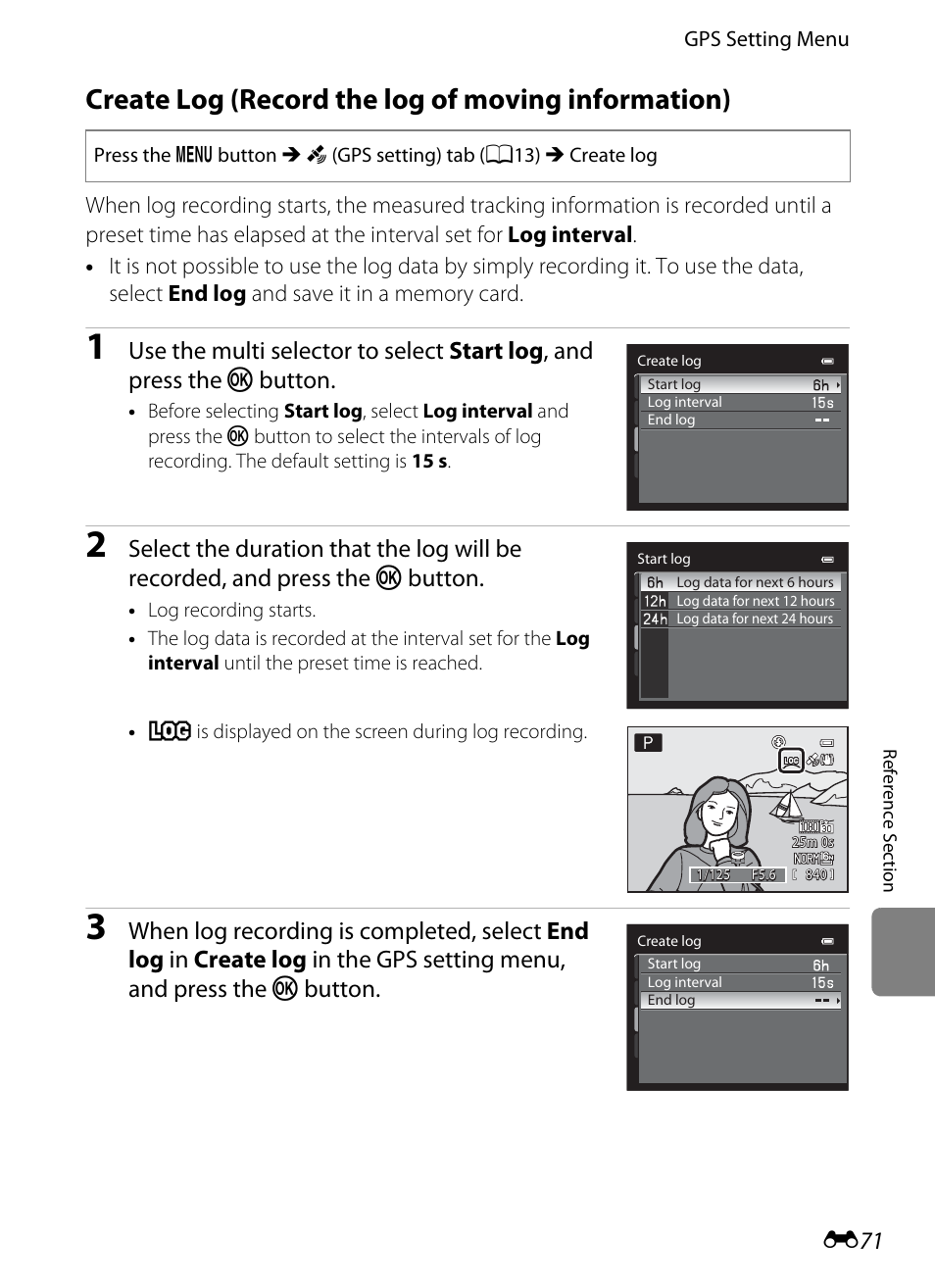 Create log (record the log of moving information) | Nikon P510 User Manual | Page 201 / 260