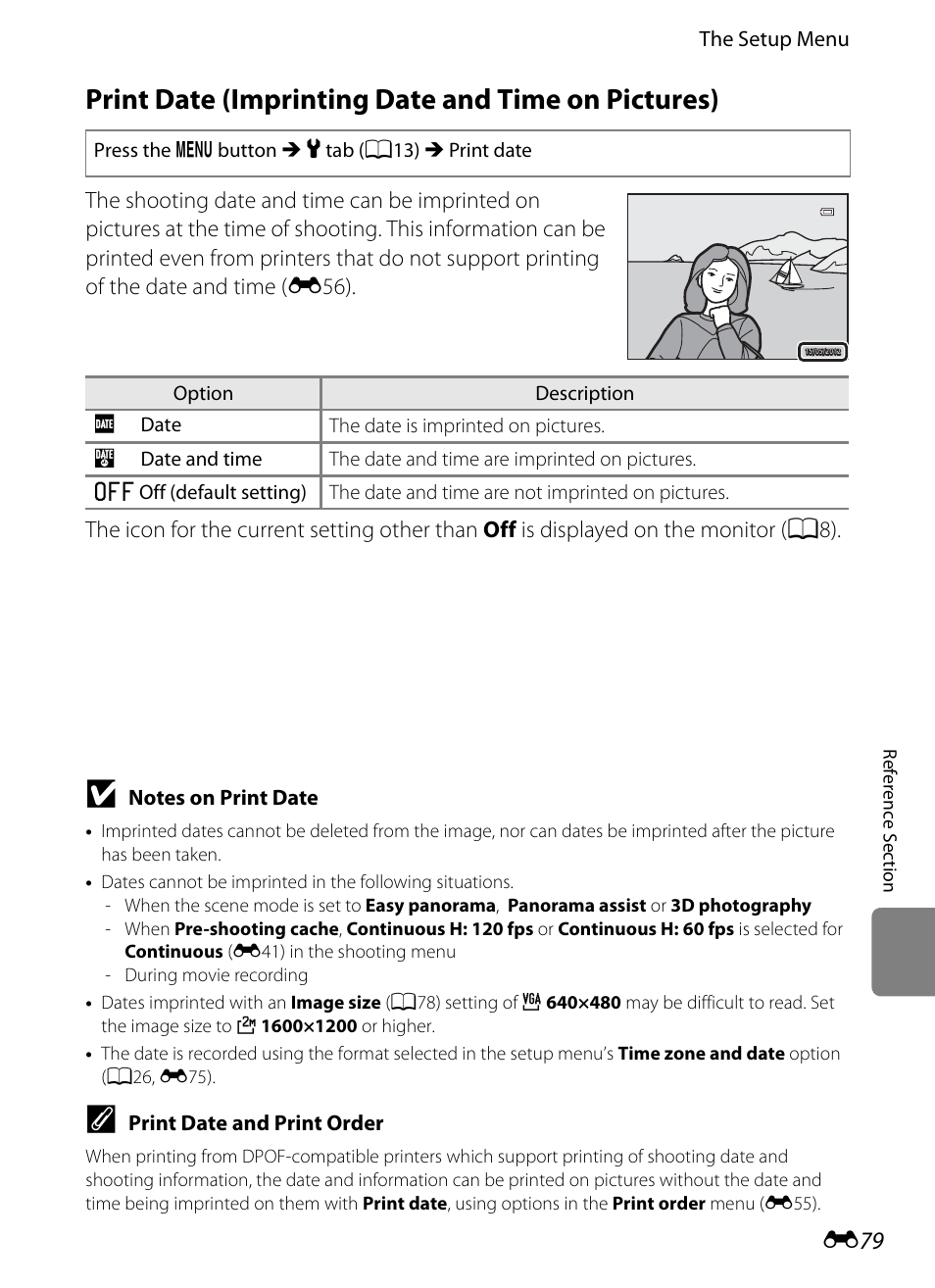 Print date (imprinting date and time on pictures), E79) | Nikon P510 User Manual | Page 209 / 260