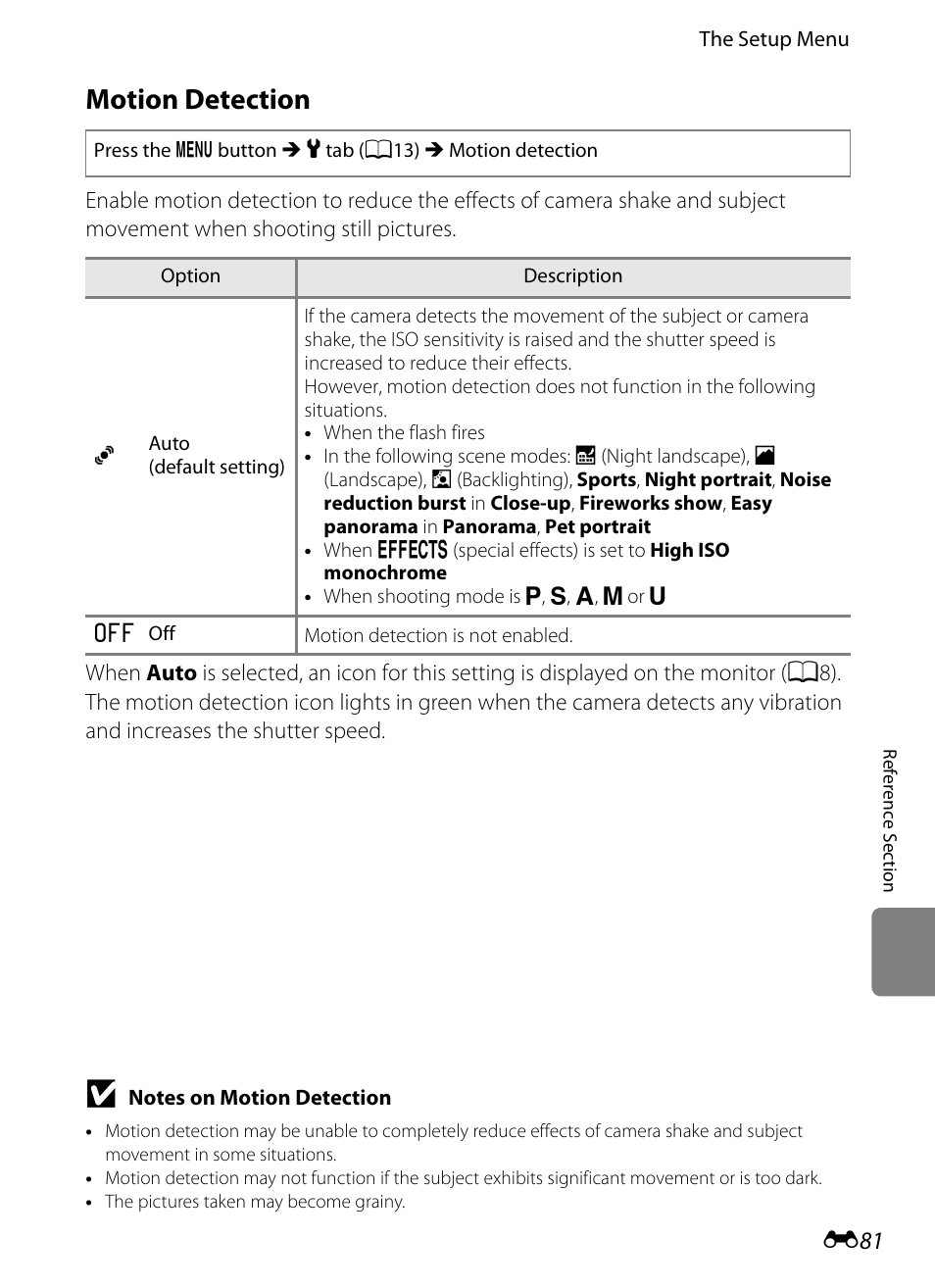 Motion detection | Nikon P510 User Manual | Page 211 / 260