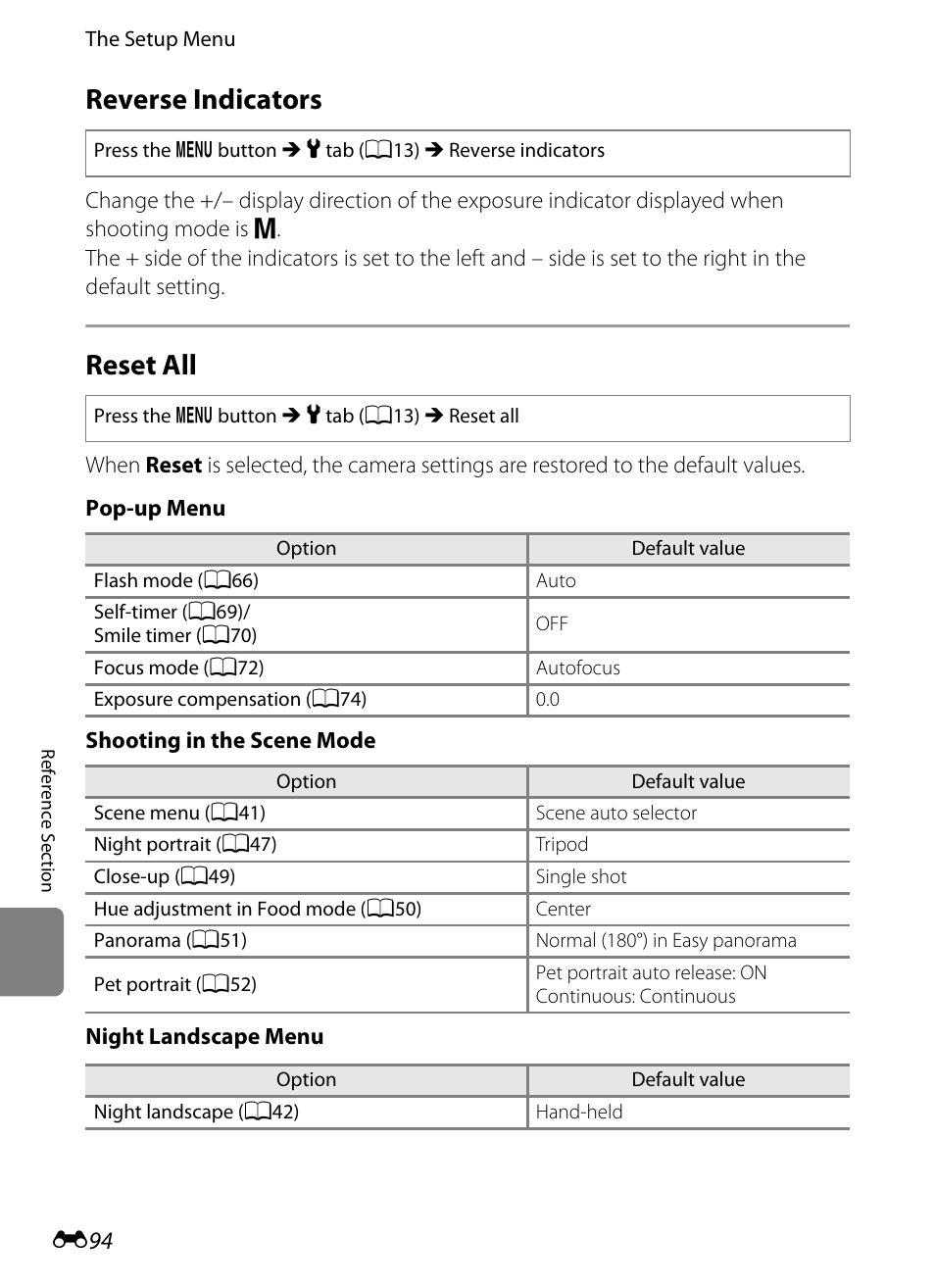 Reverse indicators, Reset all | Nikon P510 User Manual | Page 224 / 260