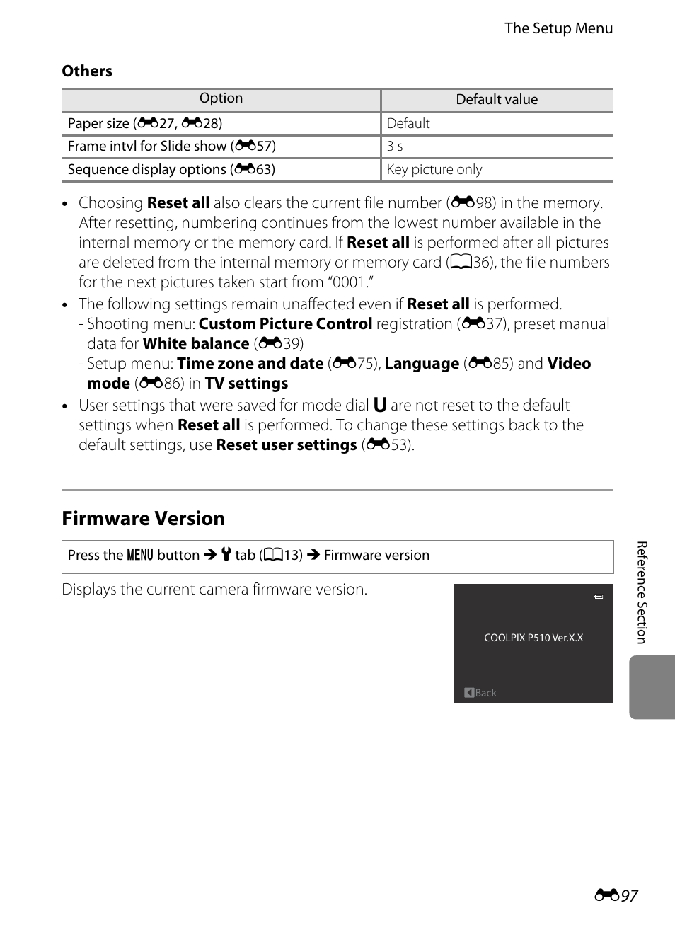 Firmware version | Nikon P510 User Manual | Page 227 / 260