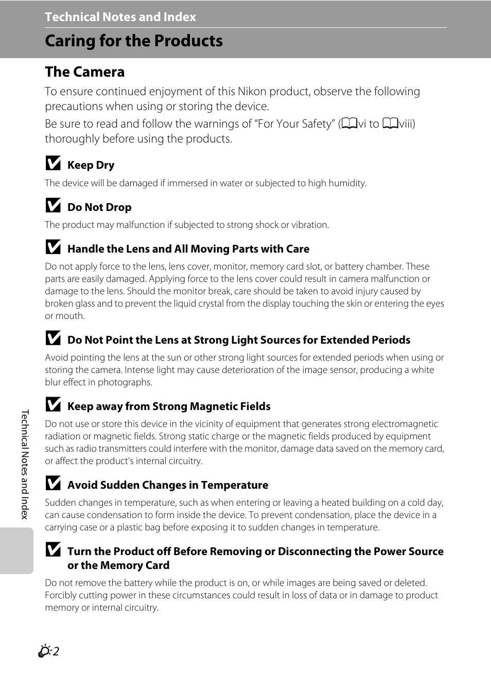 Caring for the products, The camera | Nikon P510 User Manual | Page 238 / 260
