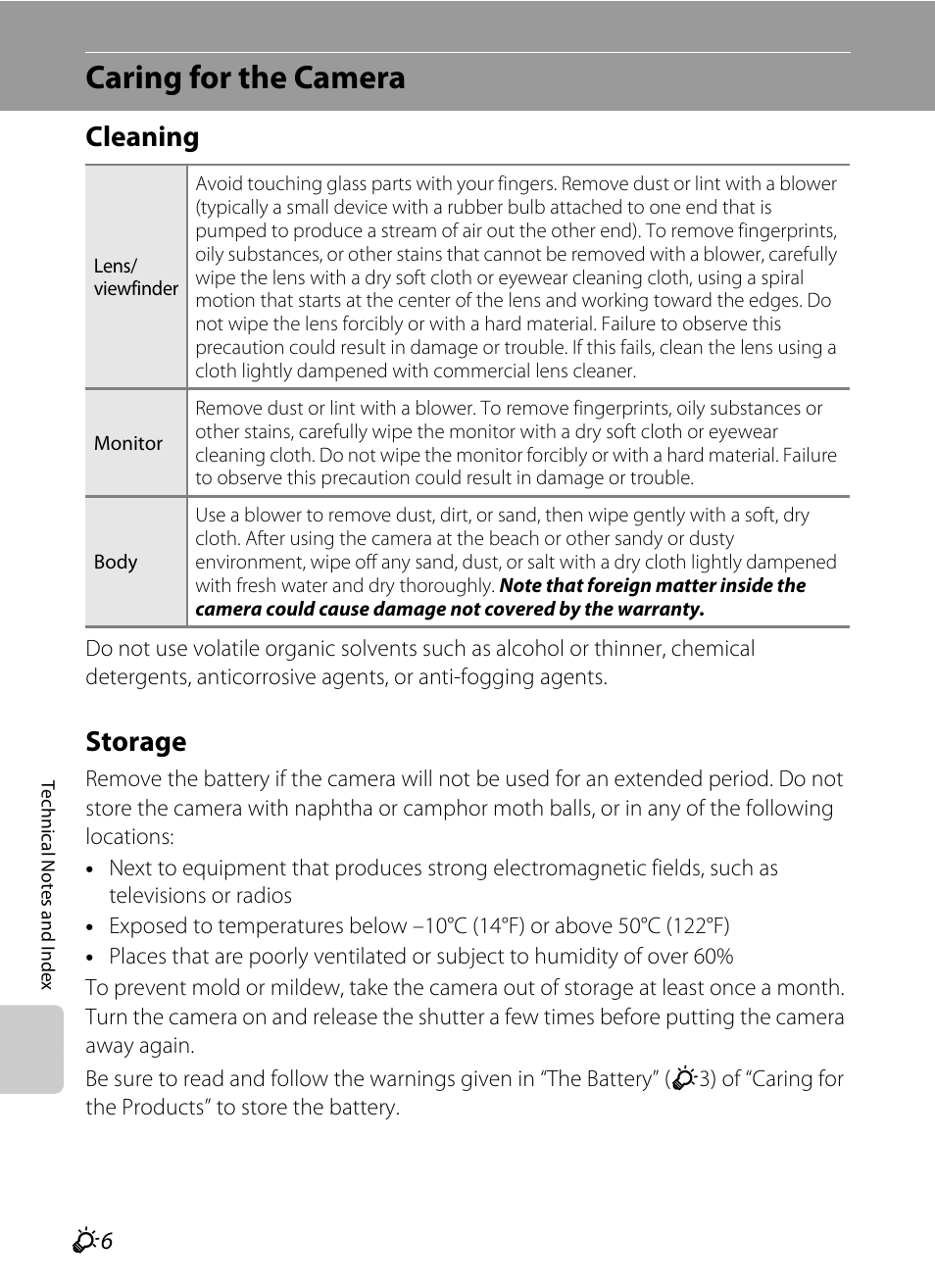 Caring for the camera, Cleaning, Storage | Nikon P510 User Manual | Page 242 / 260