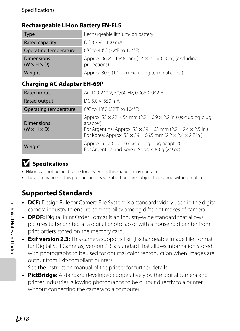 Supported standards, Tible, F18) printers can co | F18), F18) printer | Nikon P510 User Manual | Page 254 / 260