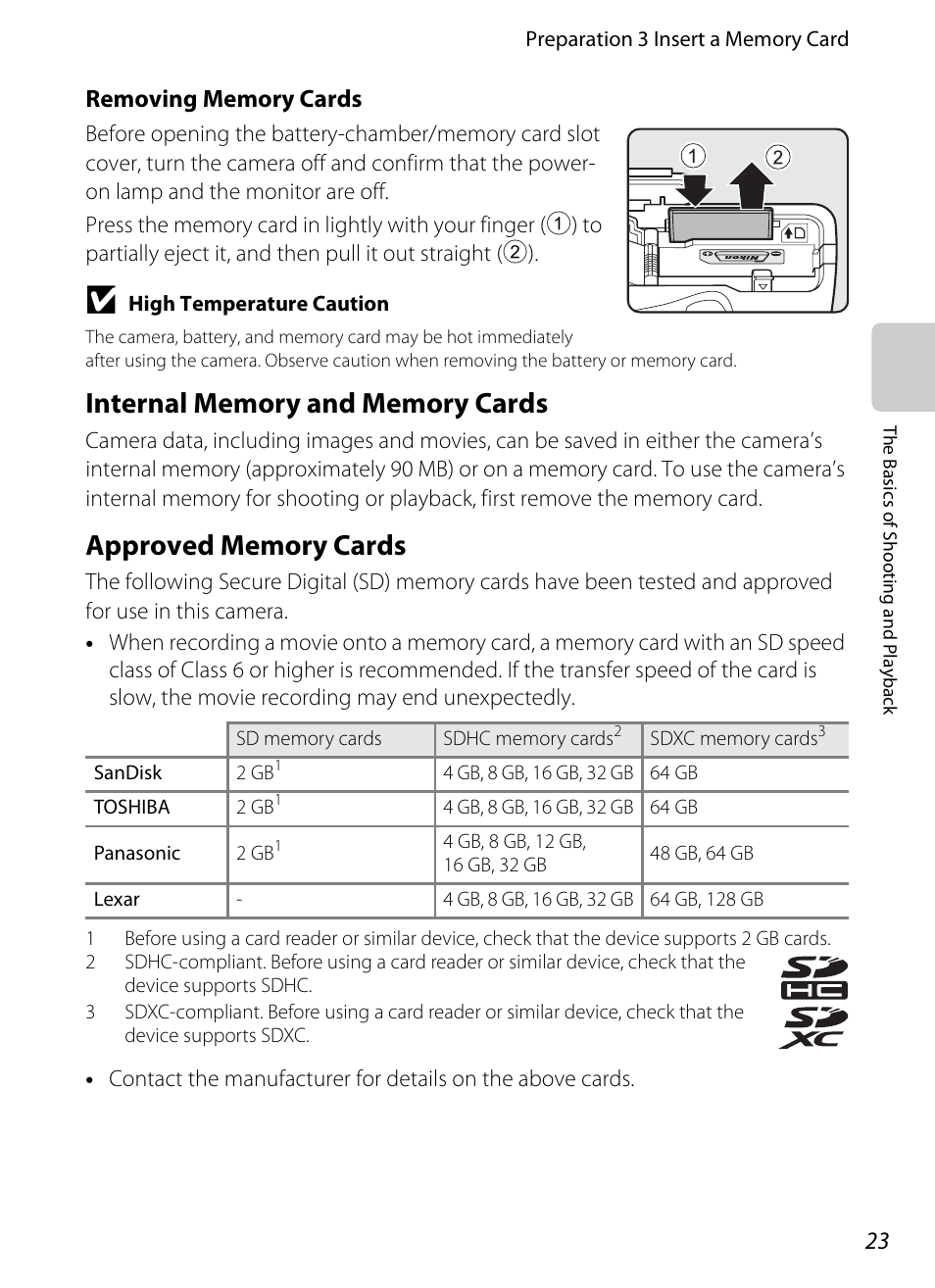 Internal memory and memory cards, Approved memory cards | Nikon P510 User Manual | Page 41 / 260