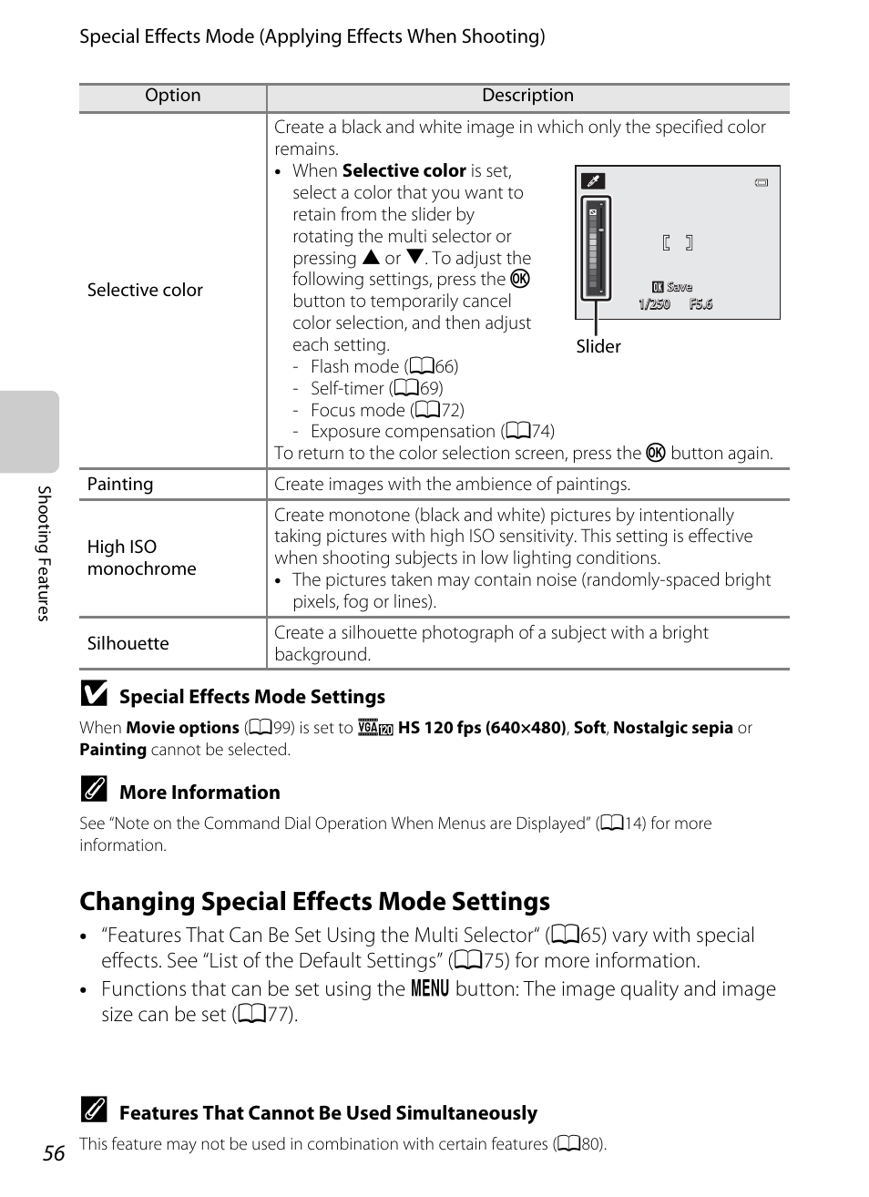 Changing special effects mode settings | Nikon P510 User Manual | Page 74 / 260