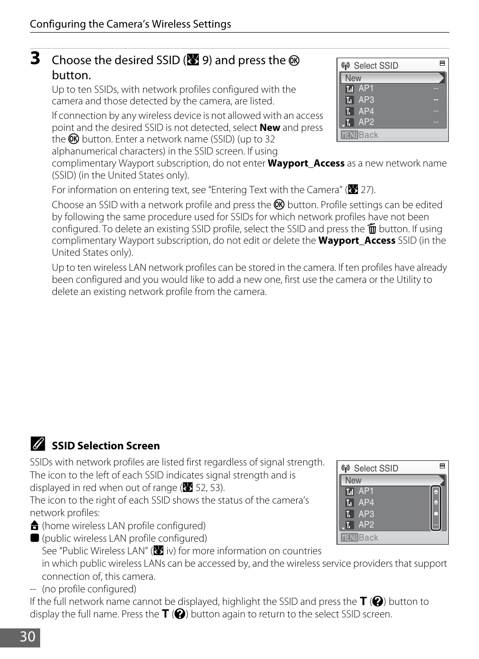 Choose the desired ssid ( a 9) an d press the, Button | Nikon S610 - S610c User Manual | Page 36 / 63