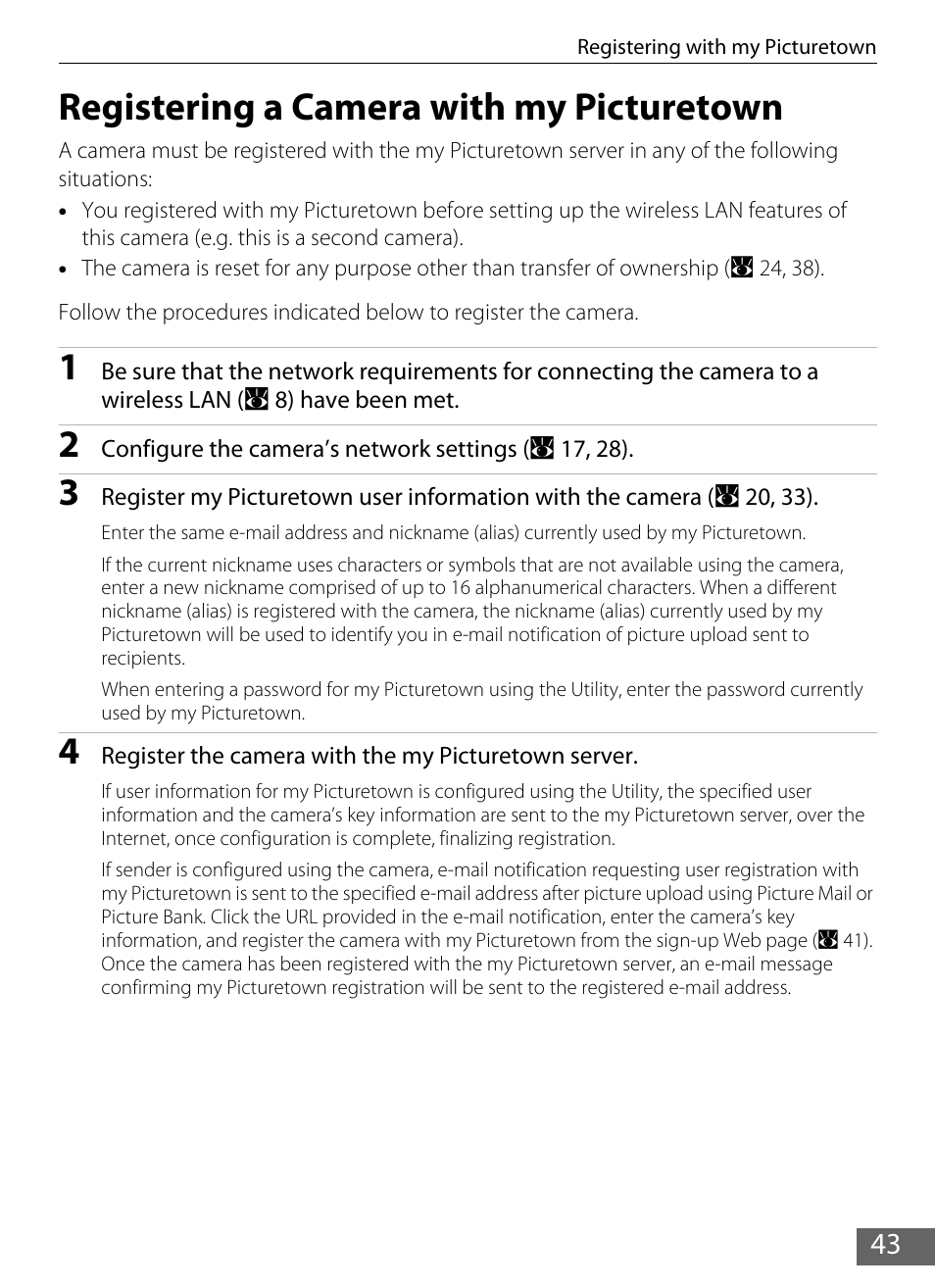 Registering a camera with my picturetown, A 43) | Nikon S610 - S610c User Manual | Page 49 / 63