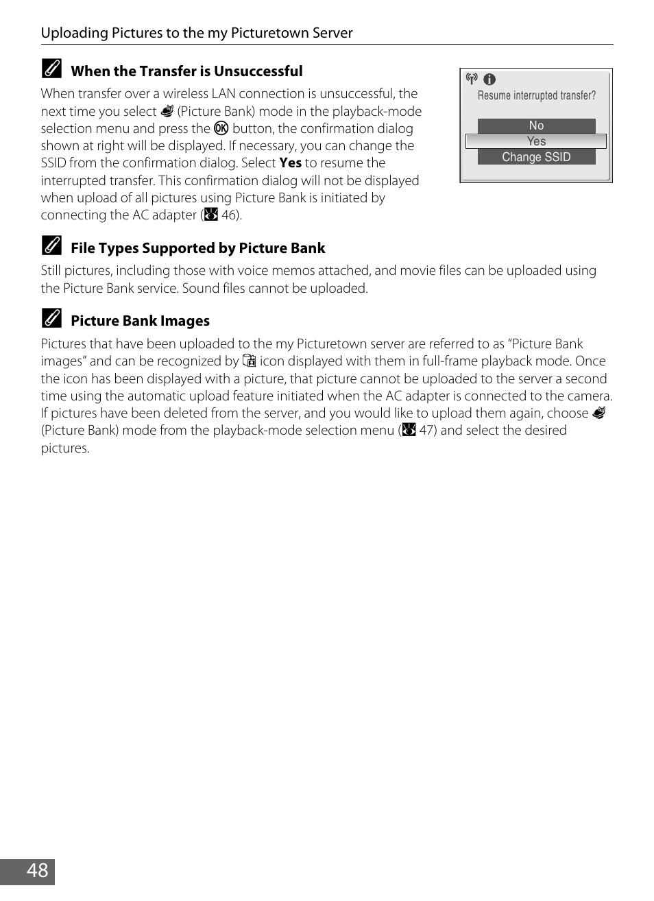 When the transfer is unsuccessful, A 48), 48 c | Nikon S610 - S610c User Manual | Page 54 / 63