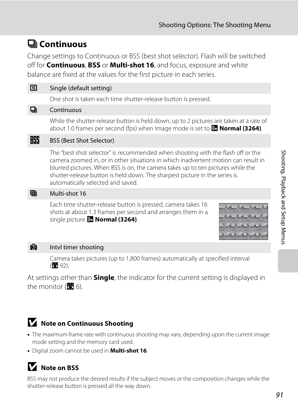 Continuous, C continuous, A 91 | A 91) | Nikon S520 User Manual | Page 103 / 154