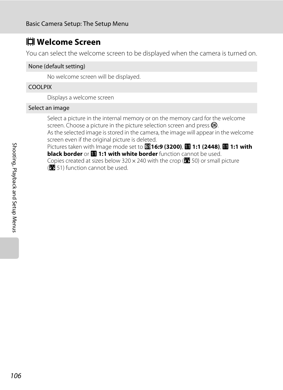 Welcome screen, C welcome screen, A 106) | A 106 | Nikon S520 User Manual | Page 118 / 154