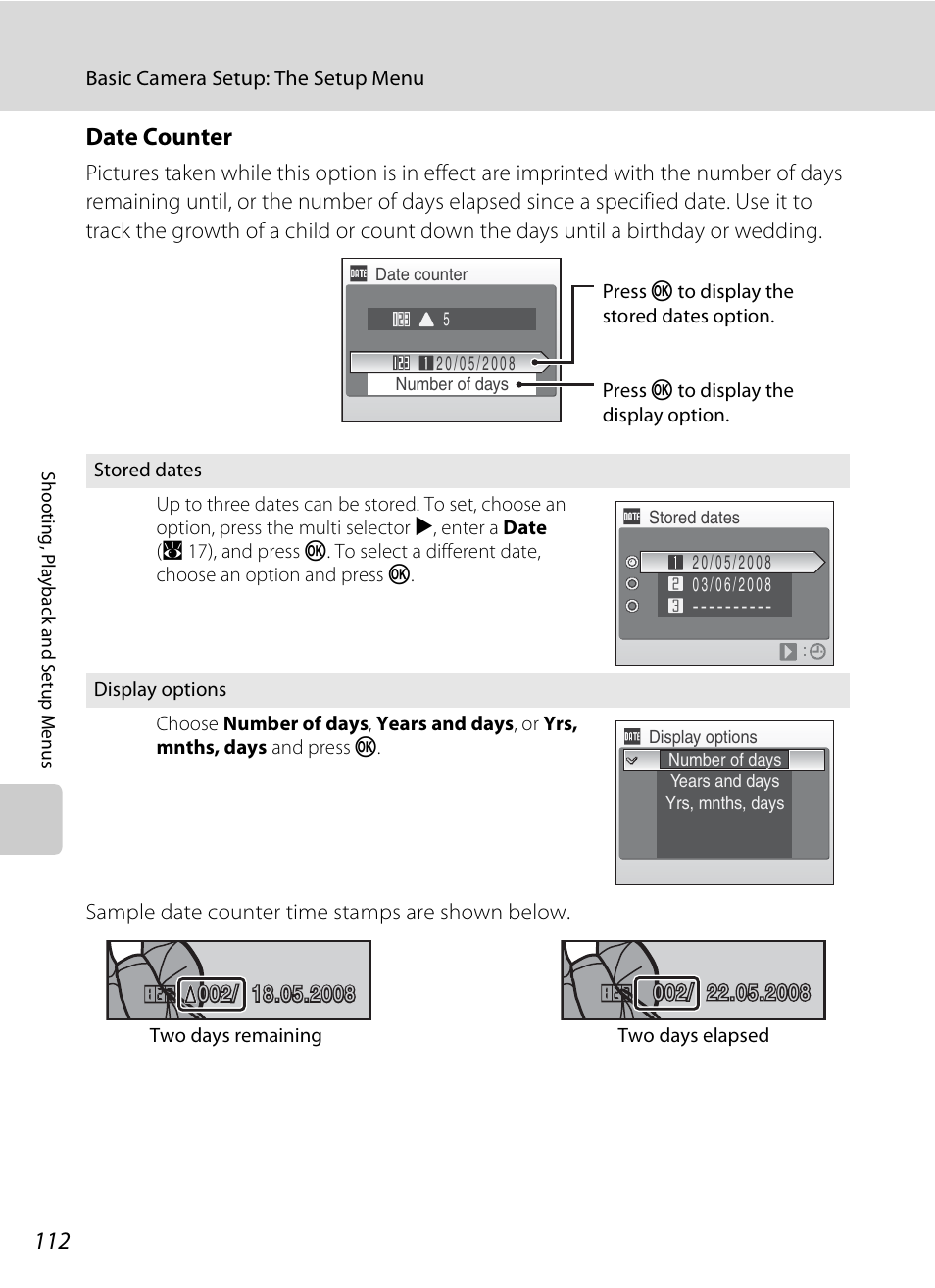 Date counter | Nikon S520 User Manual | Page 124 / 154