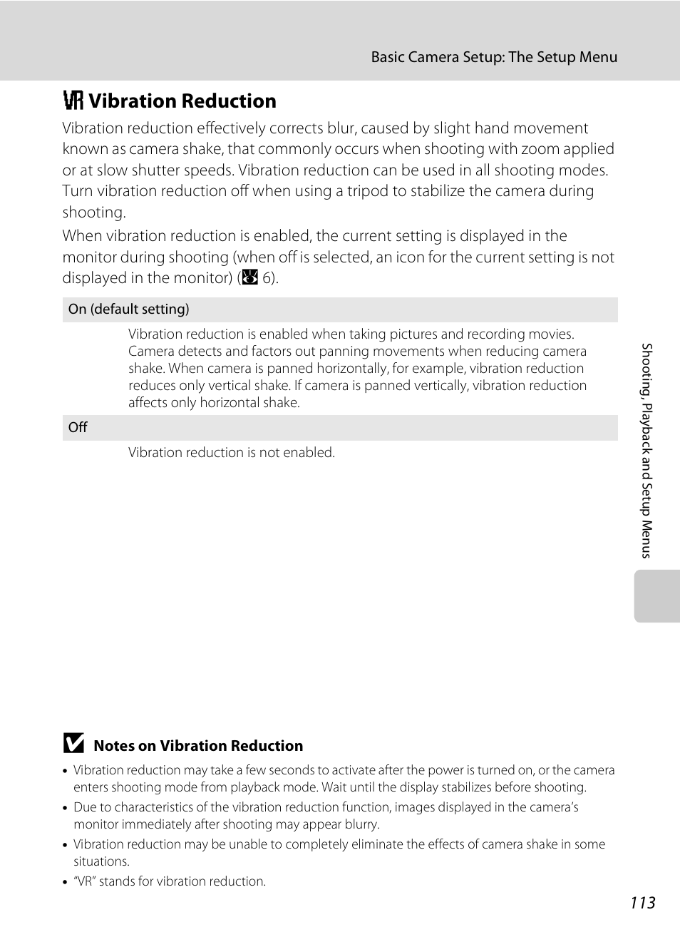Vibration reduction, G vibration reduction, A 113) | A 113) o, A 113 | Nikon S520 User Manual | Page 125 / 154
