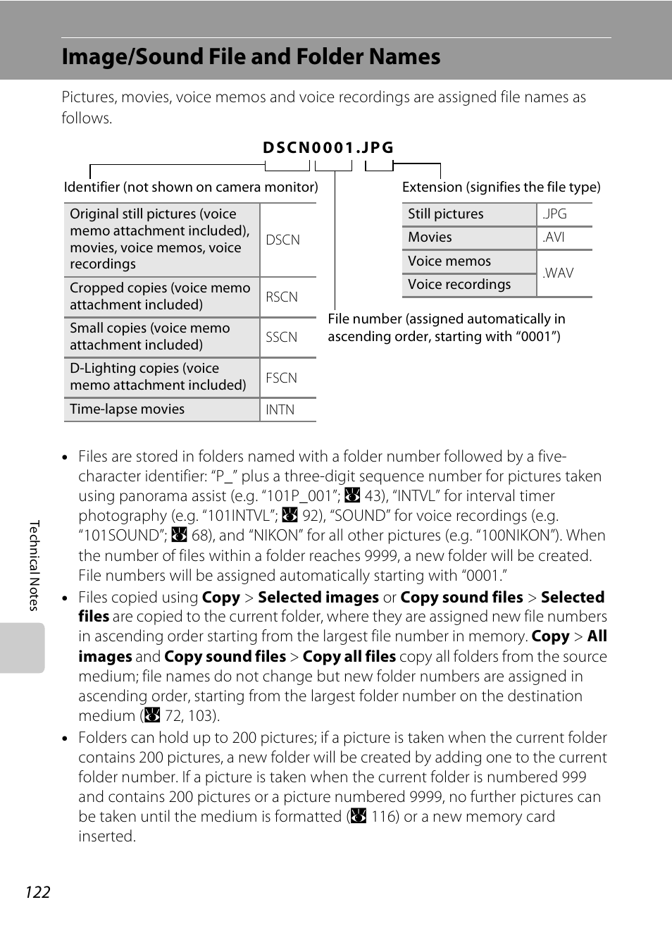 Image/sound file and folder names, See “image/sound file and folder names, A 122) fo | A 122) | Nikon S520 User Manual | Page 134 / 154