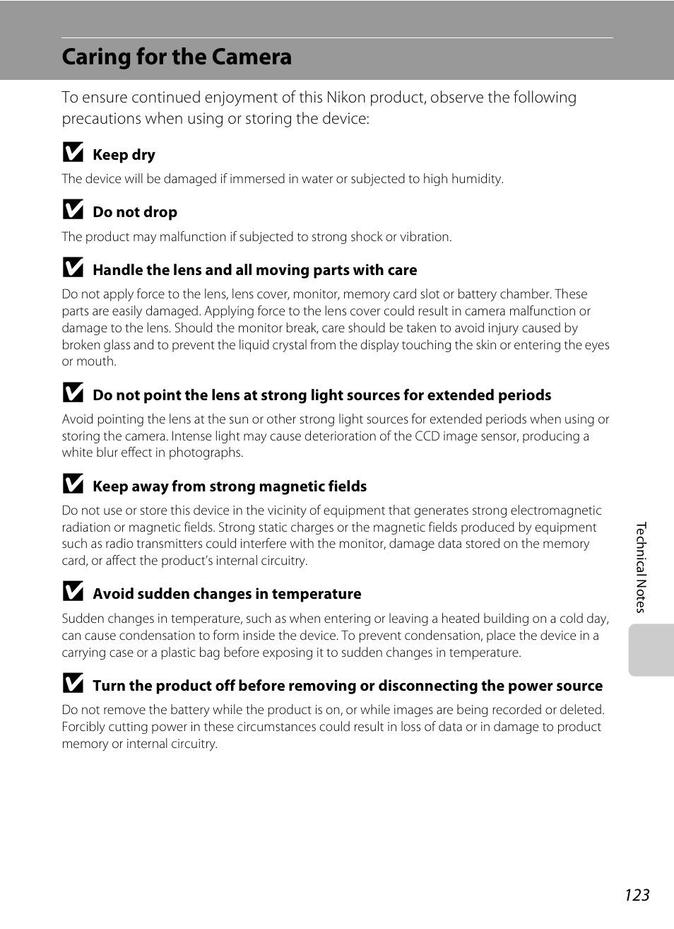 Caring for the camera | Nikon S520 User Manual | Page 135 / 154