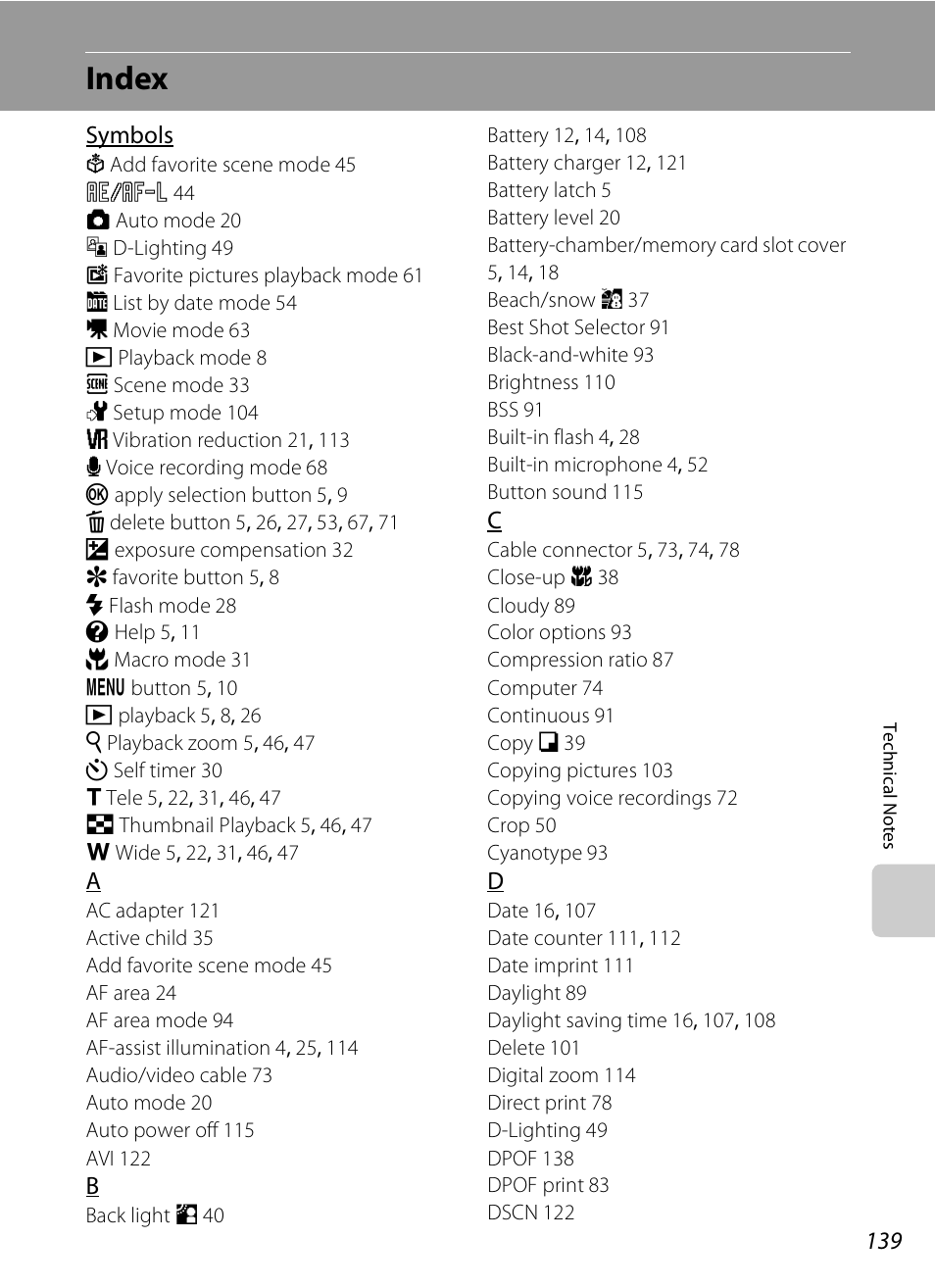 Index | Nikon S520 User Manual | Page 151 / 154