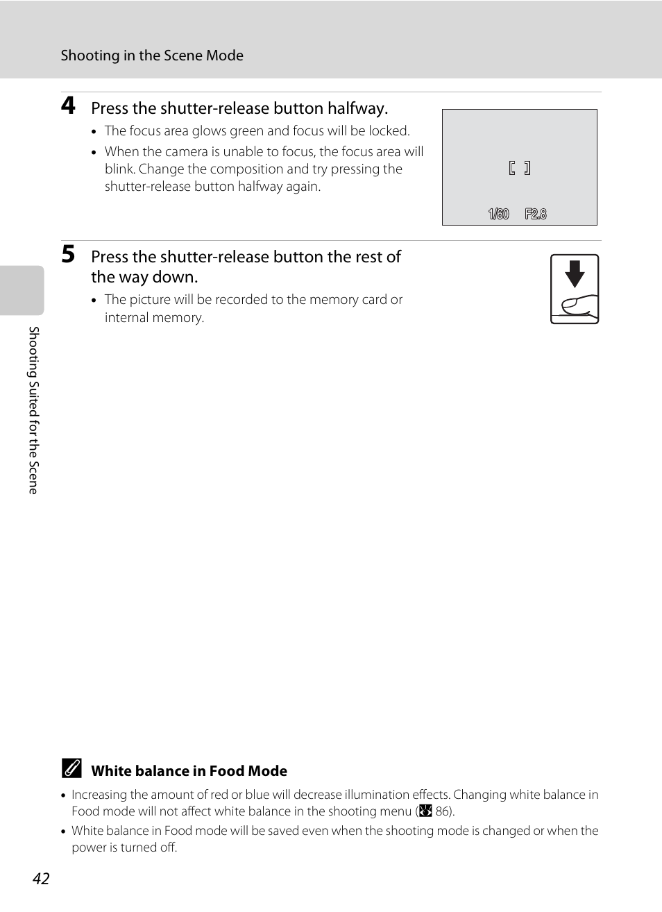Press the shutter-release button halfway | Nikon S520 User Manual | Page 54 / 154
