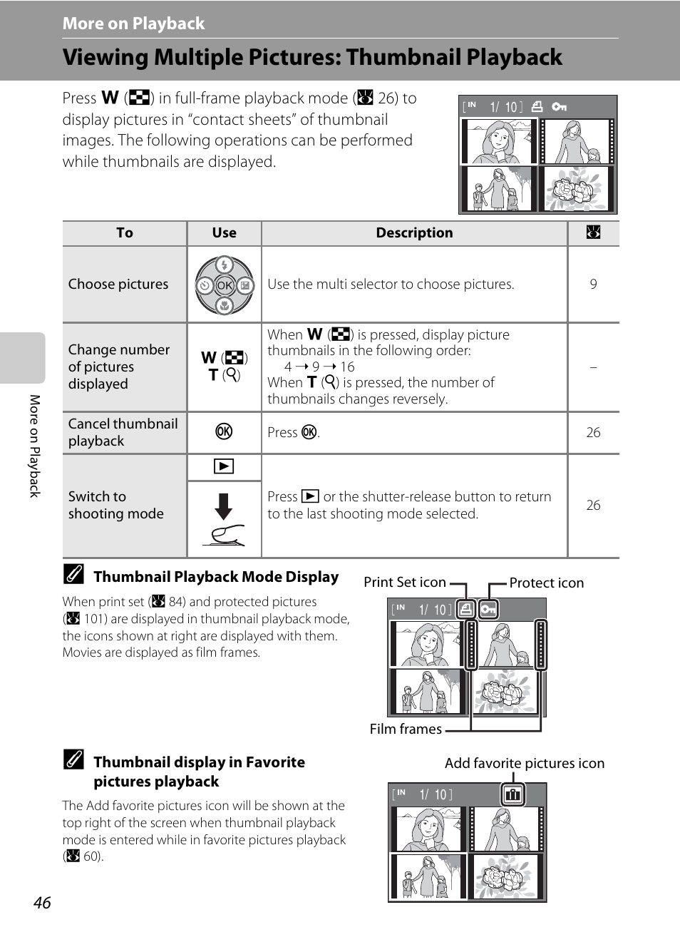 More on playback, Viewing multiple pictures: thumbnail playback, C more on playback | Nikon S520 User Manual | Page 58 / 154