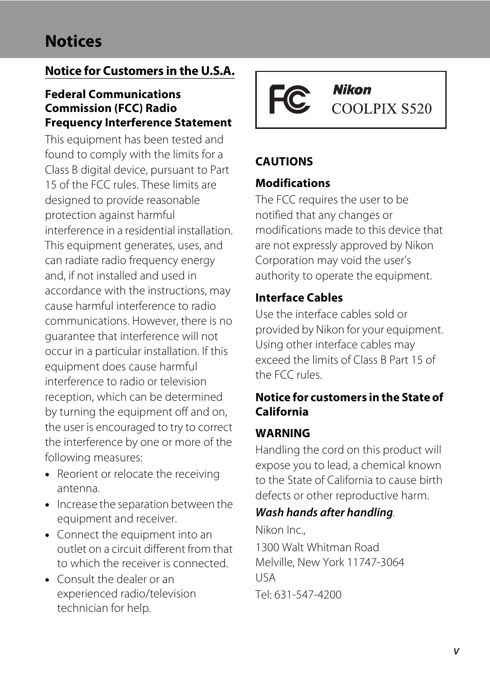 Notices | Nikon S520 User Manual | Page 7 / 154