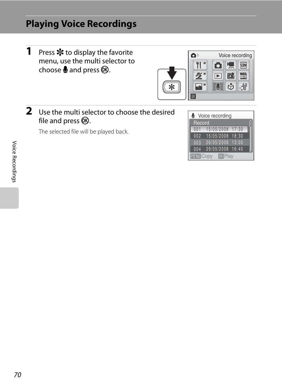 Playing voice recordings | Nikon S520 User Manual | Page 82 / 154