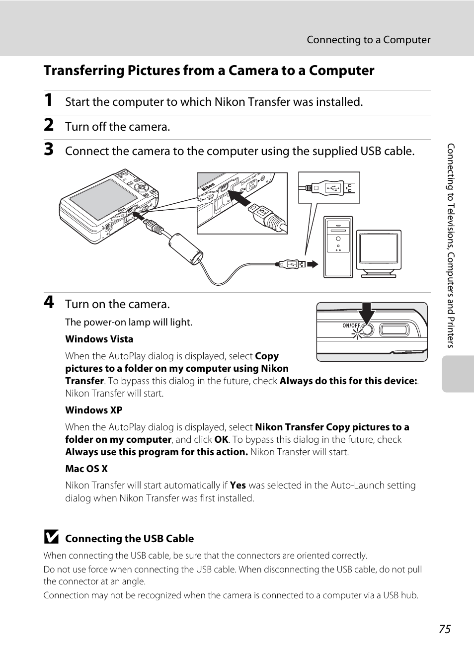 Transferring pictures from a camera to a computer | Nikon S520 User Manual | Page 87 / 154