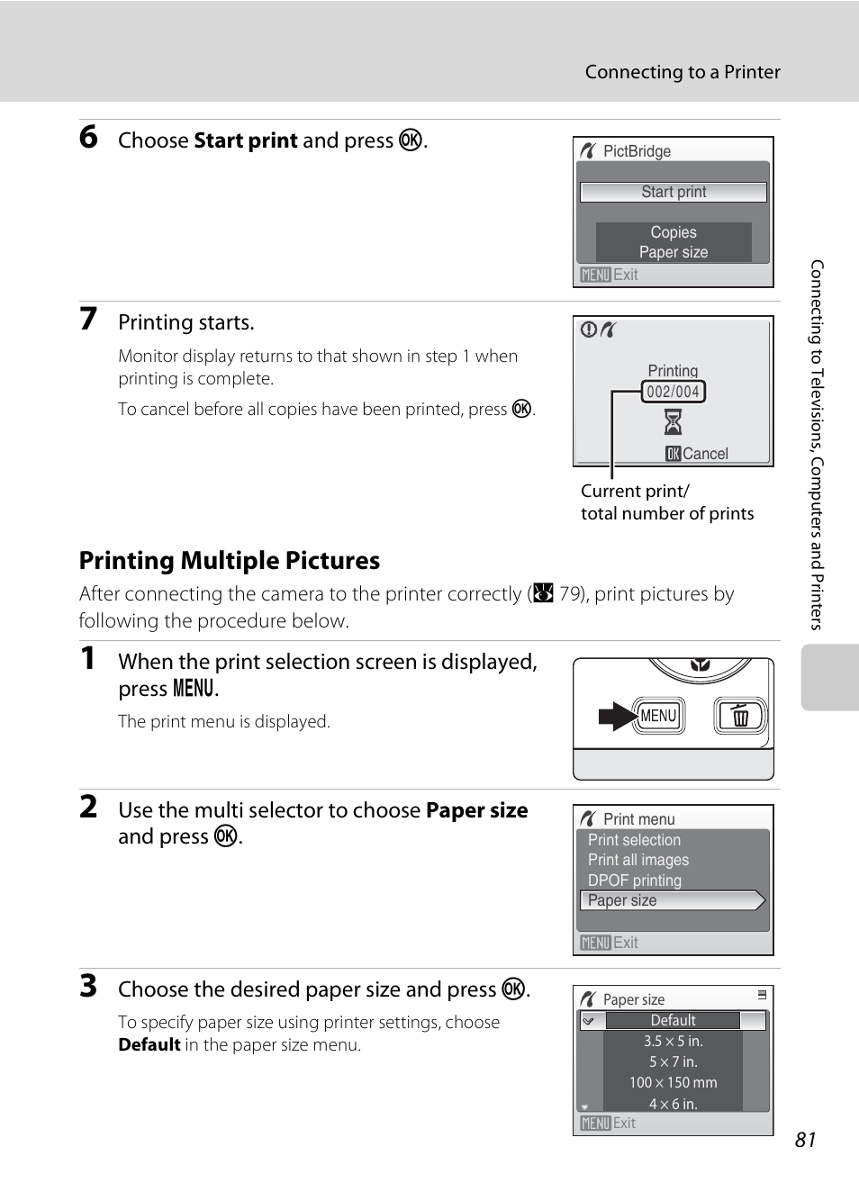 Printing multiple pictures, A 81) | Nikon S520 User Manual | Page 93 / 154