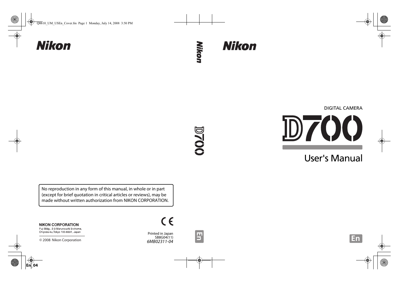 Nikon D700 User Manual | 472 pages