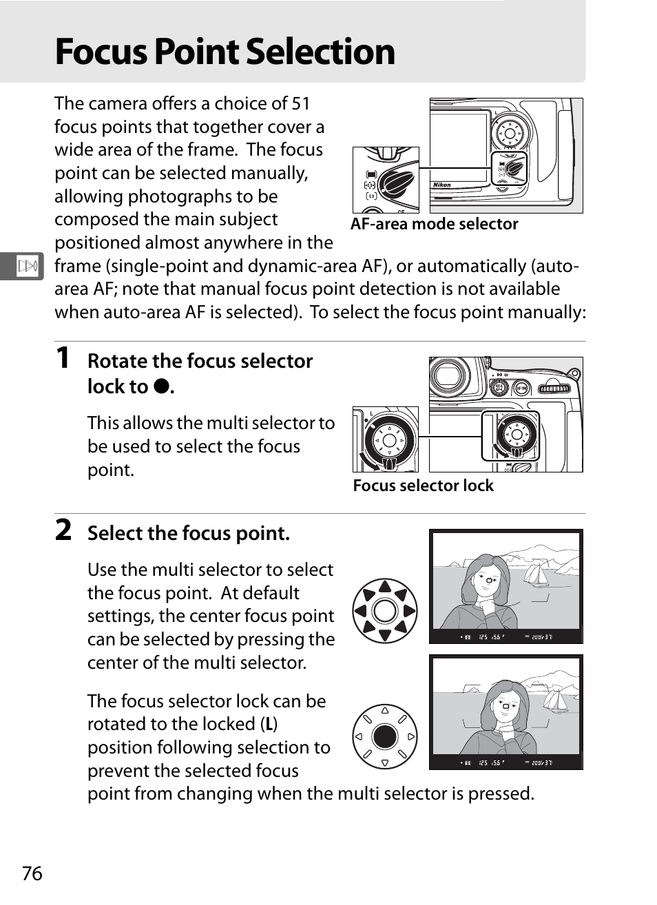 Focus point selection | Nikon D700 User Manual | Page 102 / 472