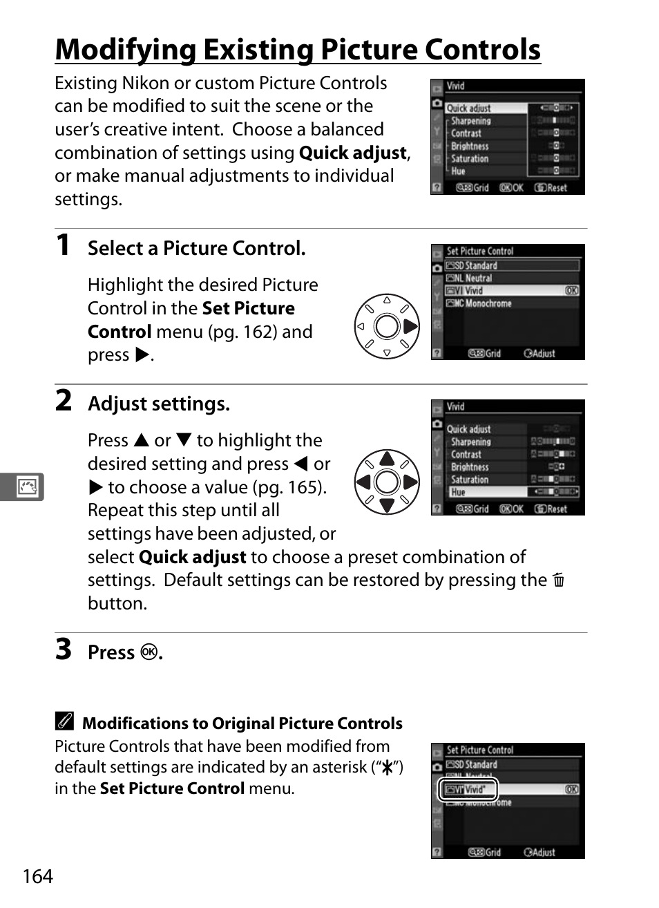 Modifying existing picture controls | Nikon D700 User Manual | Page 190 / 472