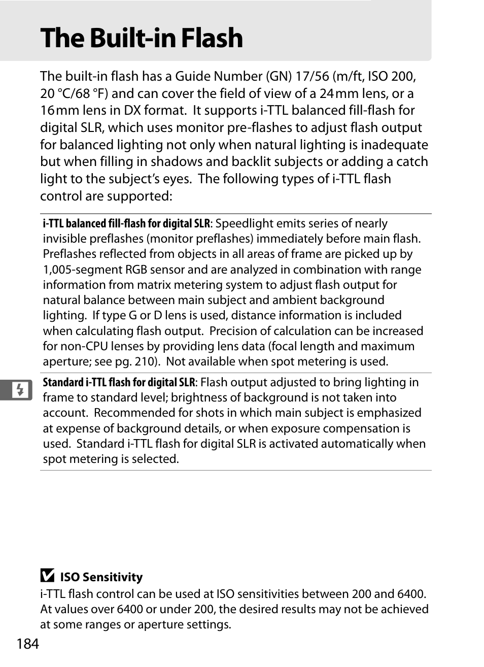 The built-in flash | Nikon D700 User Manual | Page 210 / 472