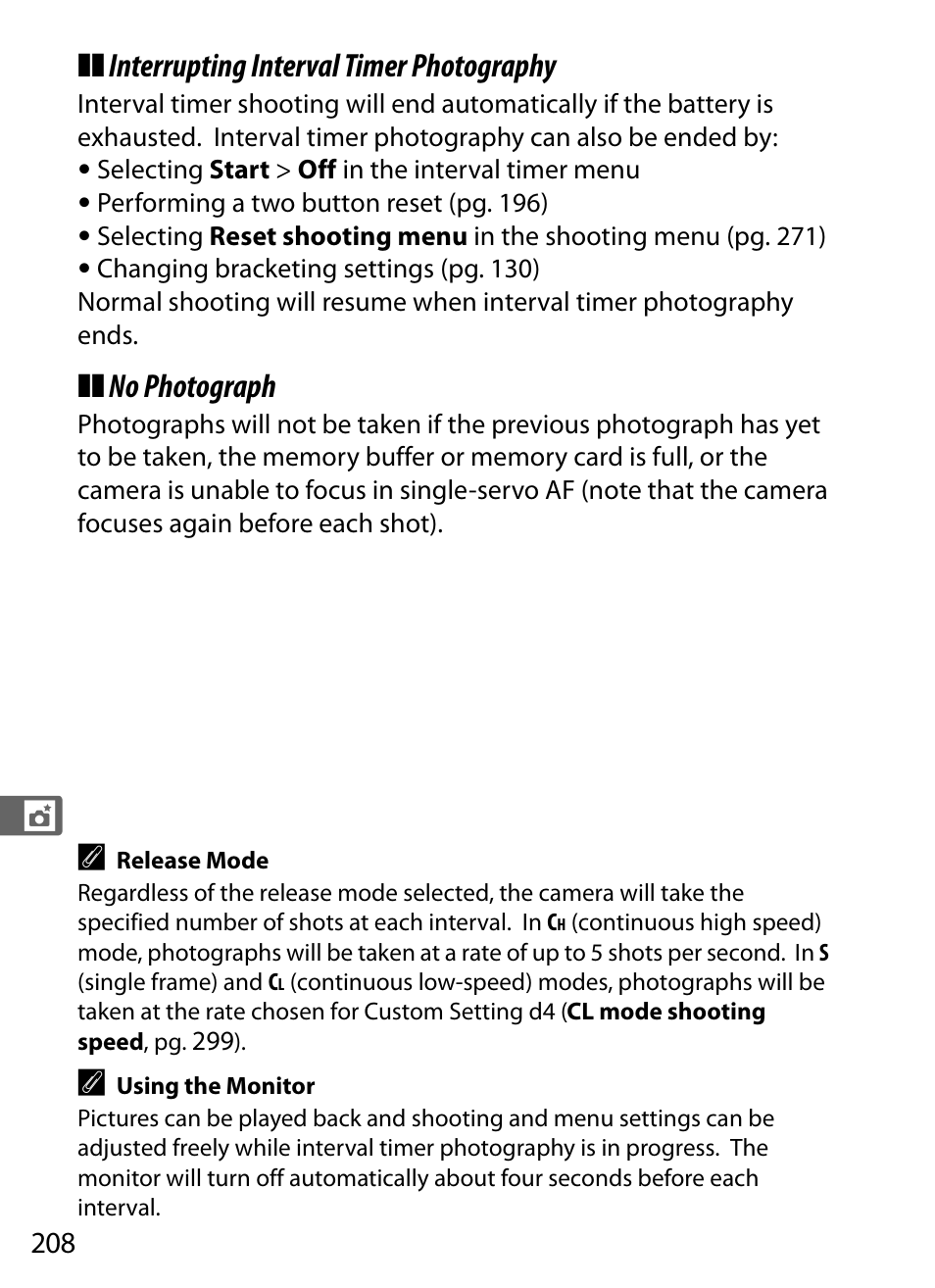 Interrupting interval timer photography, No photograph | Nikon D700 User Manual | Page 234 / 472