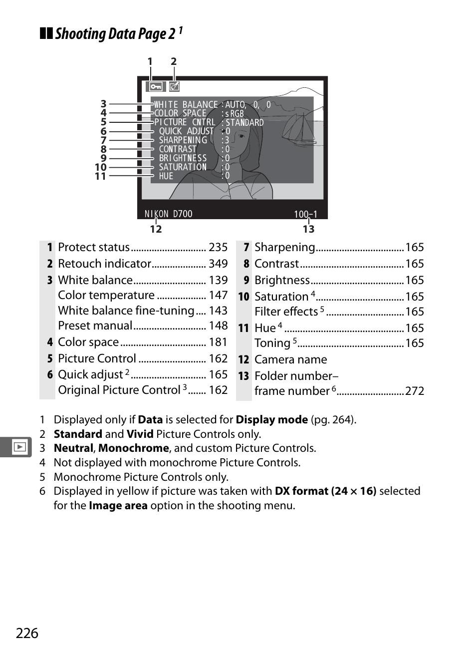 Shooting data page 2 | Nikon D700 User Manual | Page 252 / 472