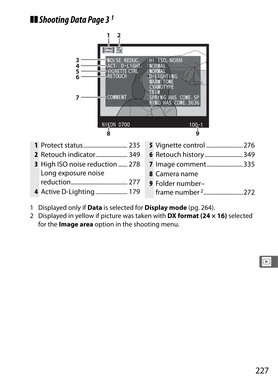 Shooting data page 3 | Nikon D700 User Manual | Page 253 / 472