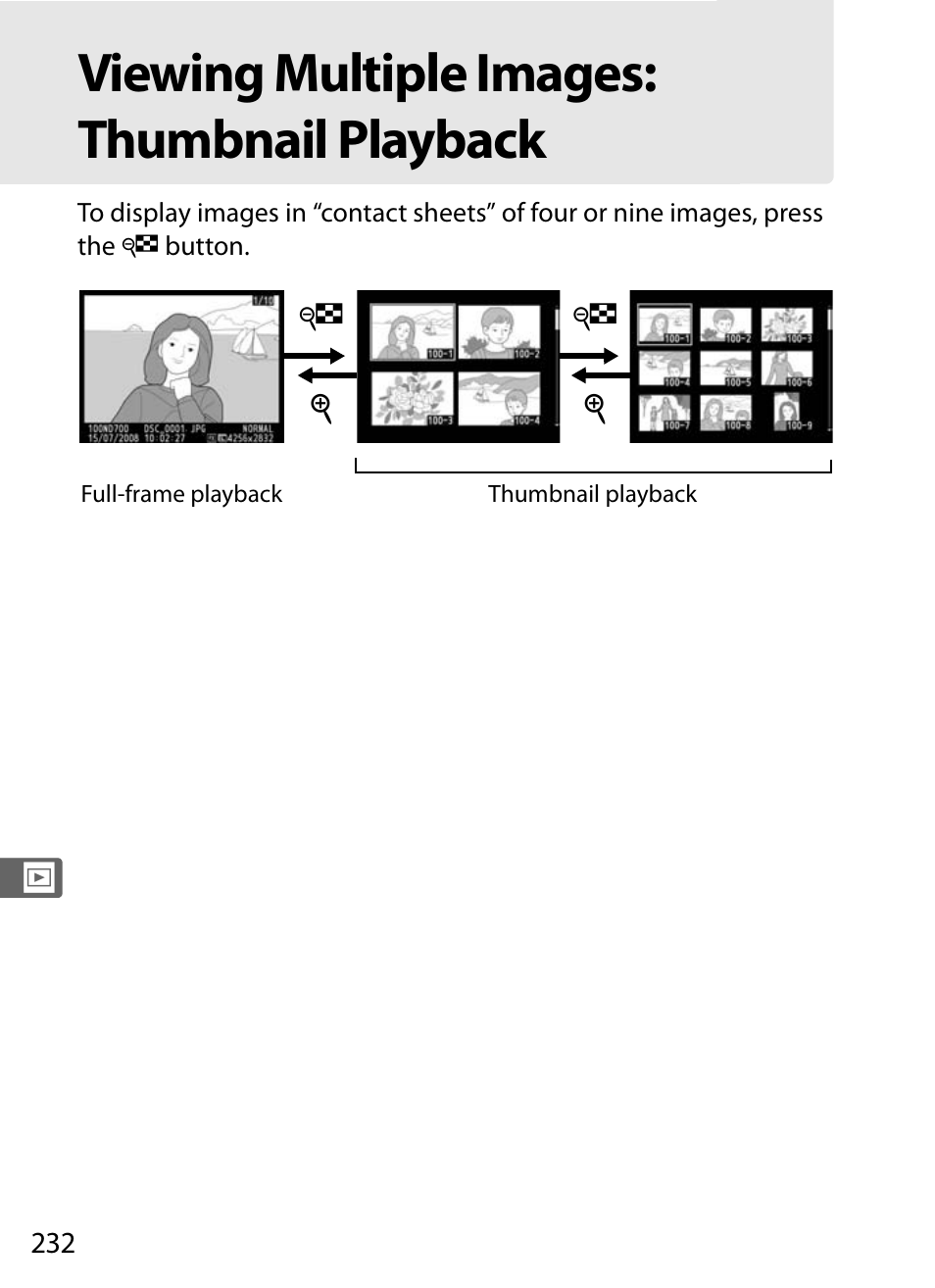 Viewing multiple images: thumbnail playback | Nikon D700 User Manual | Page 258 / 472