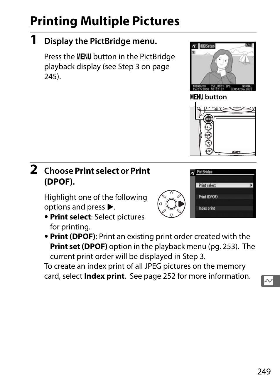 Printing multiple pictures | Nikon D700 User Manual | Page 275 / 472